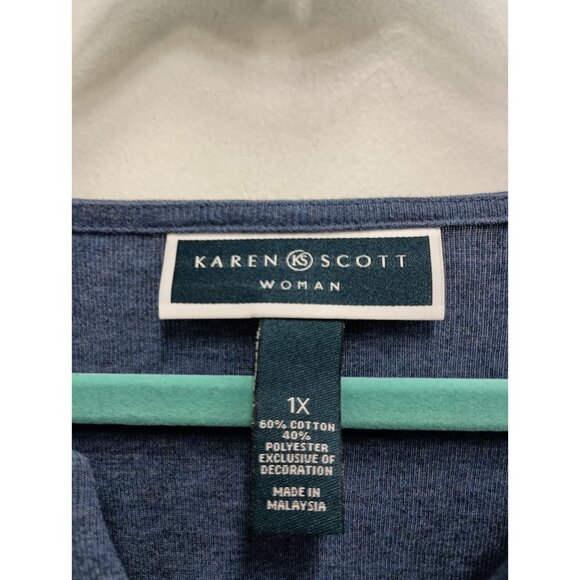 Karen Scott Tunic Top Womens Size 1X Blue Embroidered BOHO 3/4 Sleeve Casual - Picture 4 of 11